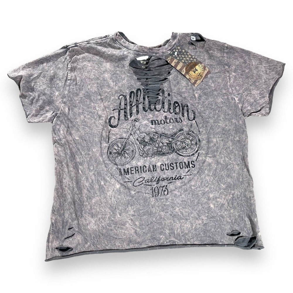 Affliction Women T shirt Medium brown distressed braid motorcycle biker y2k rip​